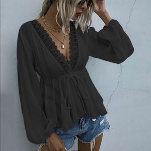 Shein Lace trim knot front top